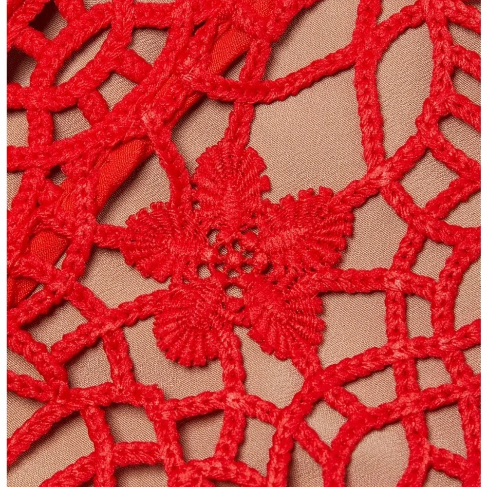 Self-Portrait Guipure lace short-sleeve midi dress RED 2 - Picture 5 of 6